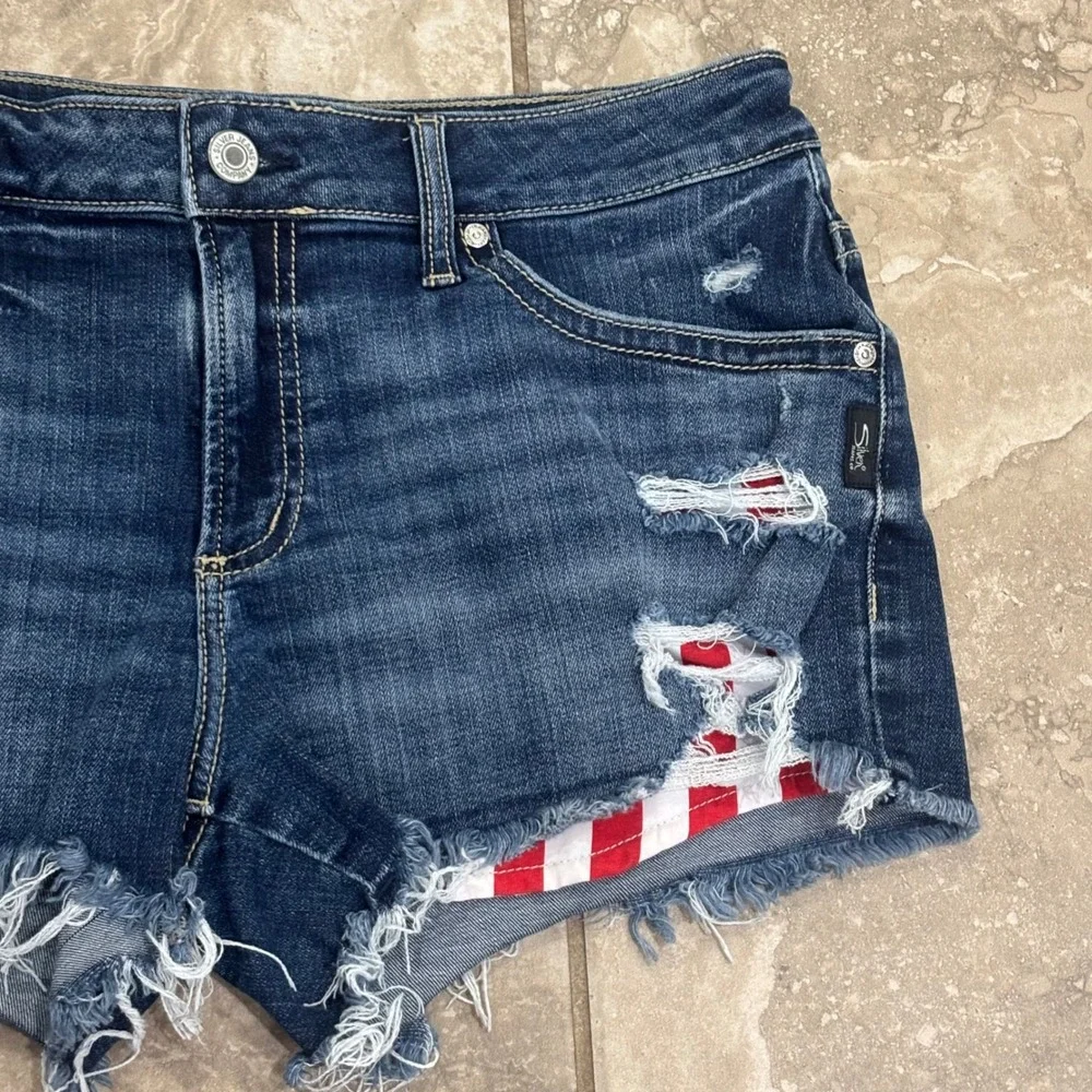 Silver Jeans Co Womens Distressed Patriotic American Flag Boyfriend Shorts W30